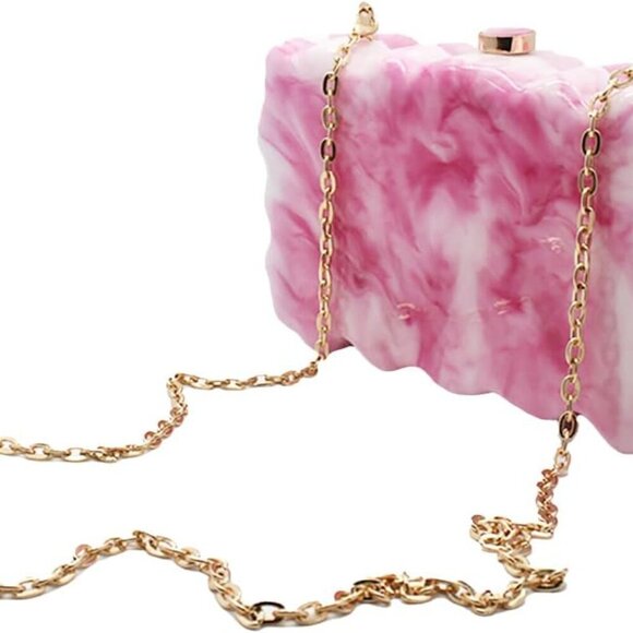 Women Acrylic Evening Clutch Purse Glitter Wavy Marble Handbag Chain Shoulder Ba - Picture 2 of 6